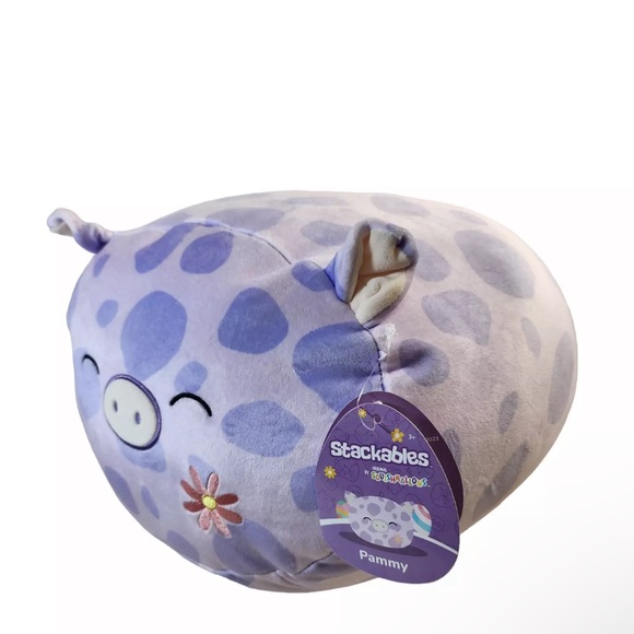 Squishmallows Stackables 12" Pammy Purple Spotted Pig Flower Embroidery 2024 - Picture 2 of 10